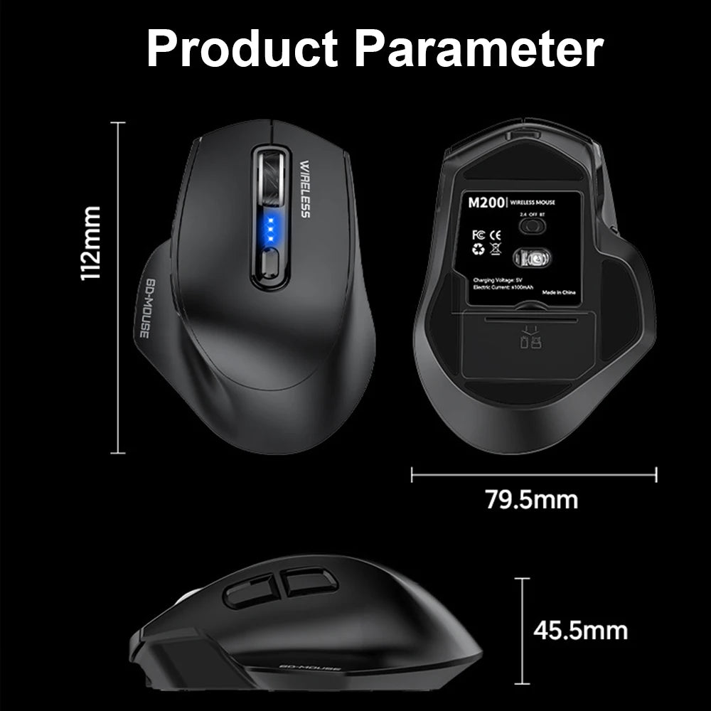 Wireless Mouse Rechargeable Bluetooth&2.4G Ergonomic Mice with Battery Display 6400DPI Game Mouse for PC Computer Laptop MacOS