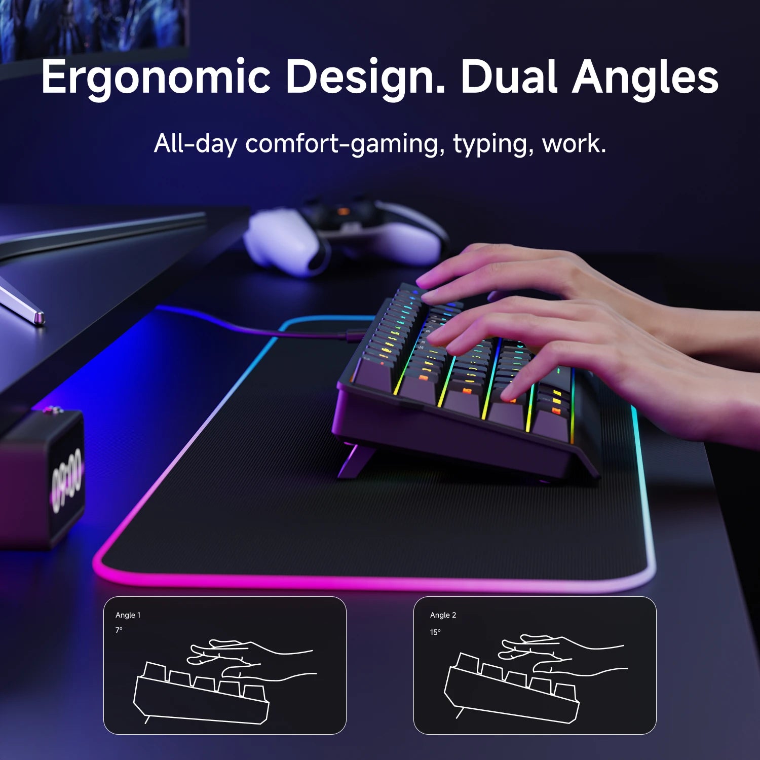 EWEADN Mini Keyboard 61-Key Layout Gaming, Wired Type-C, Silent RGB Backlit Aesthetic Design, Lightweight, White and Black