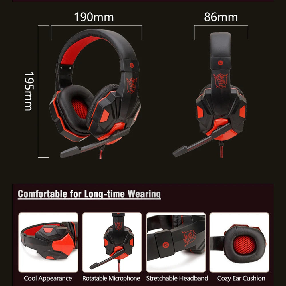 Gaming Headsets Over-Ear 3.5mm Wired Headphones Music Stereo Earphones With Adjustable Microphone For PS4 PS5 Laptop Computer PC