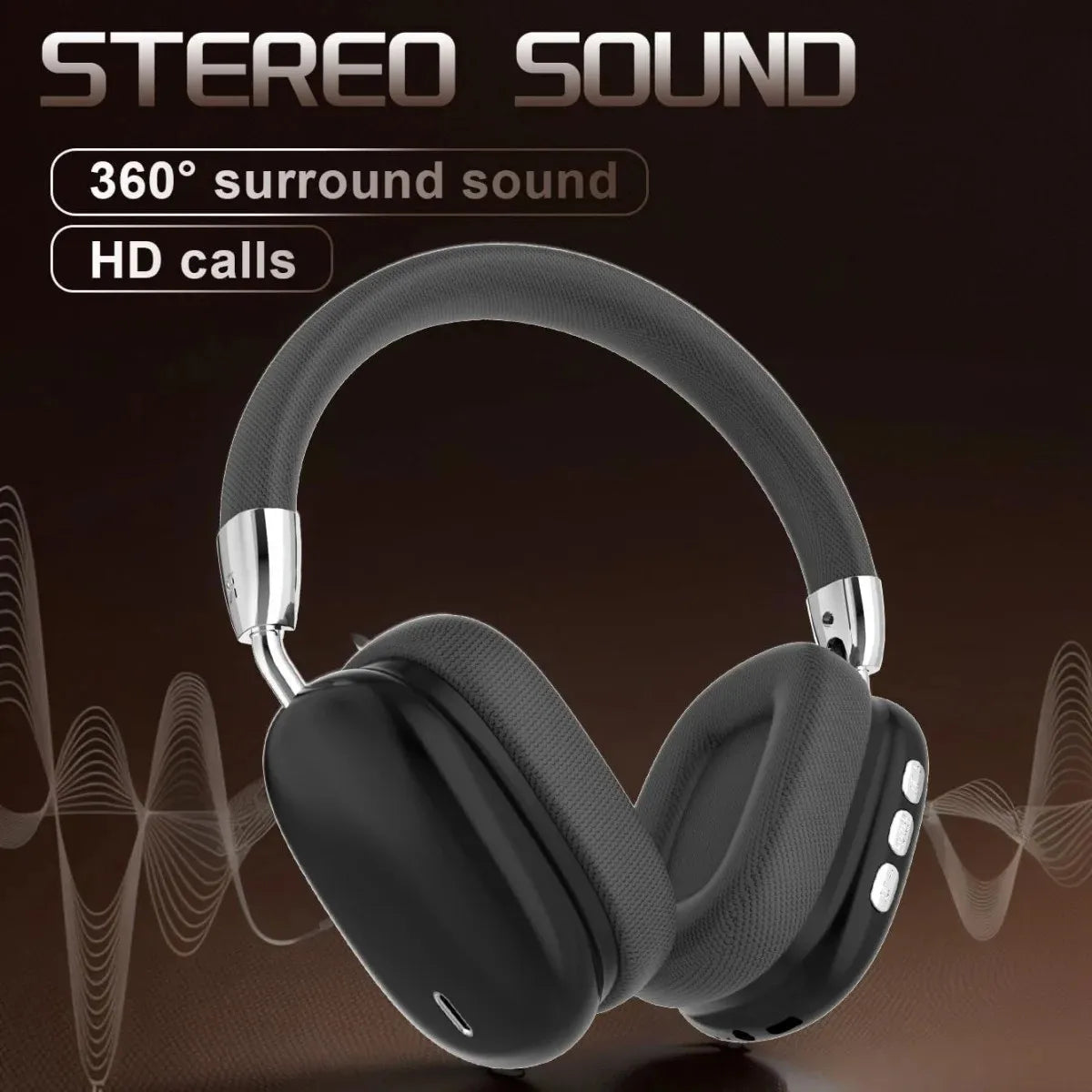Premium Wireless Bluetooth Headphones Over Ear Foldable Headset with Mic Deep Bass HiFi Stereo Earphones Black Silver