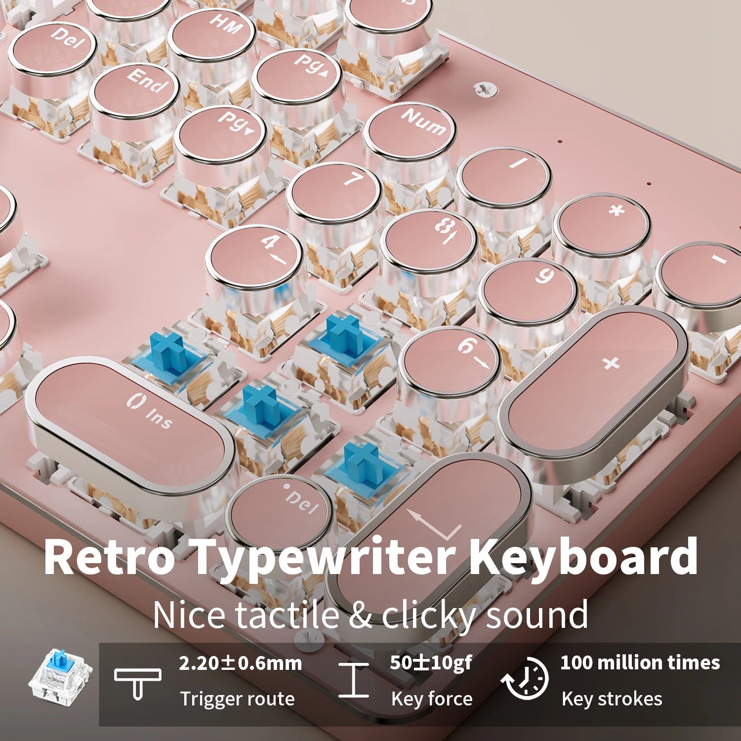 EWEADN TK950 Tri-Mode Ergonomic Gaming Keyboard, Blue Switch, Retro Typewriter Style, 104 Keys, for Windows/Mac Users