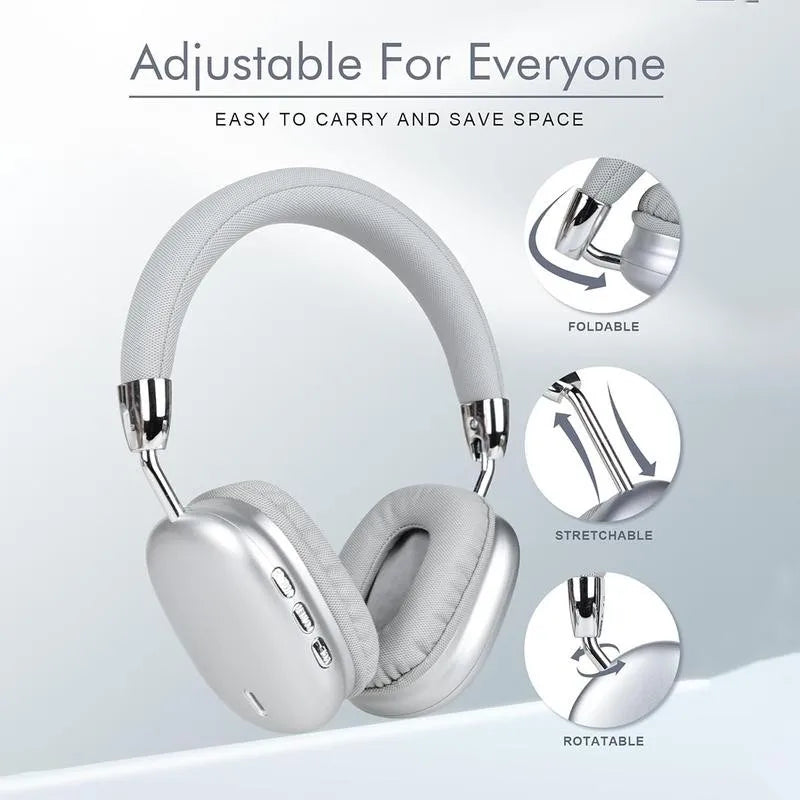 Premium Wireless Bluetooth Headphones Over Ear Foldable Headset with Mic Deep Bass HiFi Stereo Earphones Black Silver