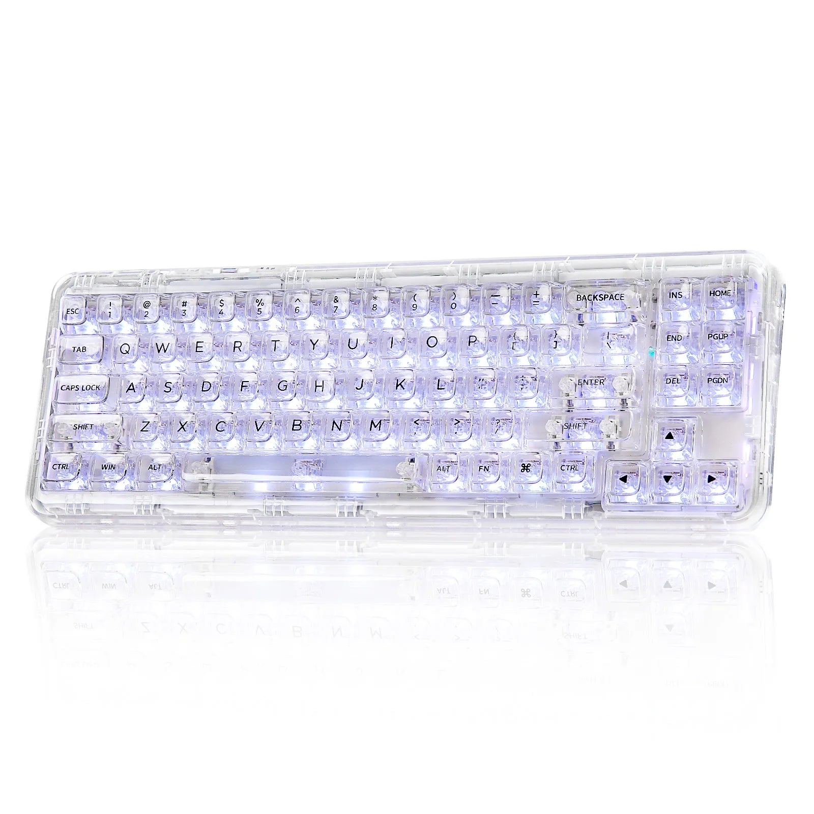 YUNZII X71 White 68% Layout Wireless BT/2.4G/USB-C Gasket Hot-Swap Transparent RGB Mechanical Gaming Keyboard with Clear Keycaps
