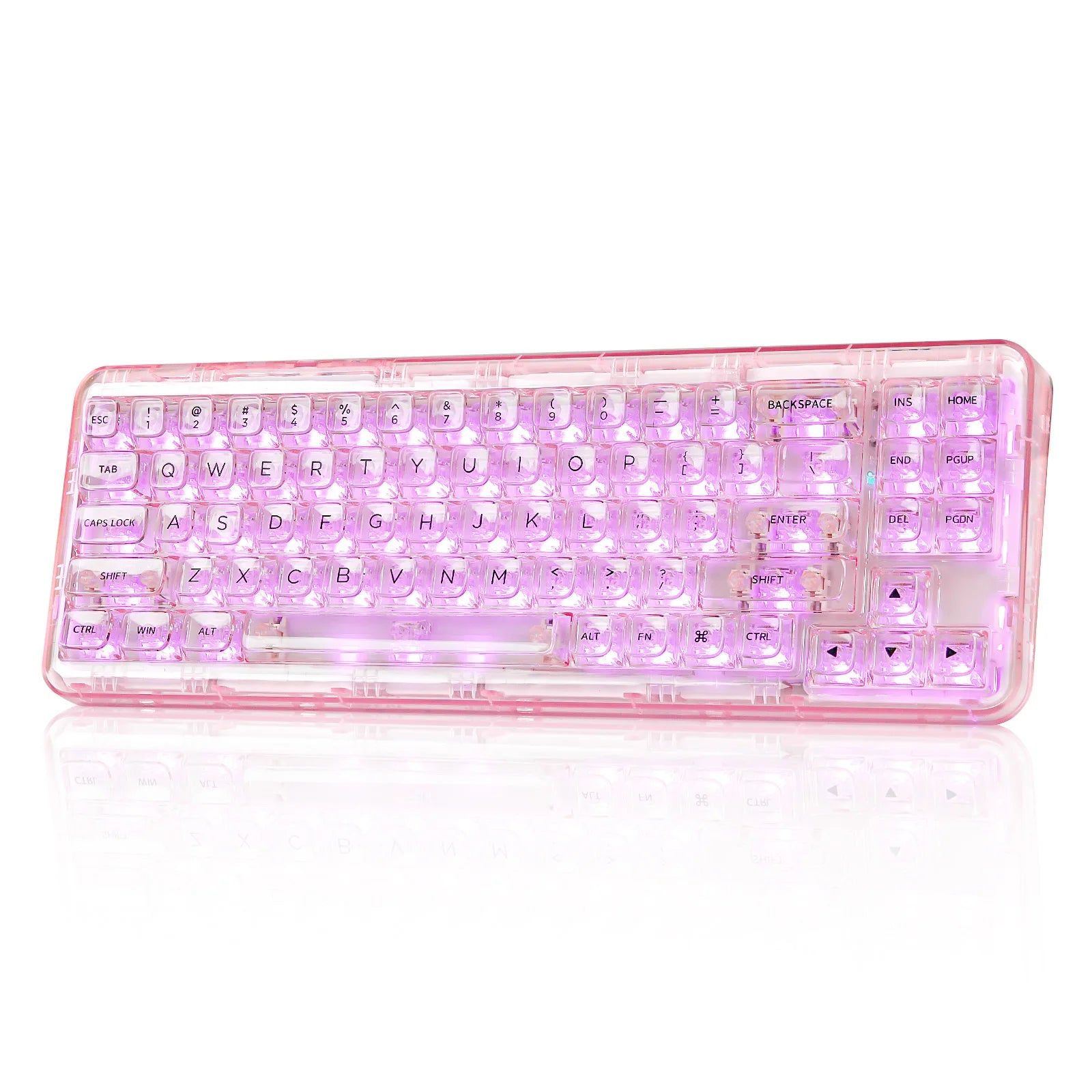 YUNZII X71 White 68% Layout Wireless BT/2.4G/USB-C Gasket Hot-Swap Transparent RGB Mechanical Gaming Keyboard with Clear Keycaps