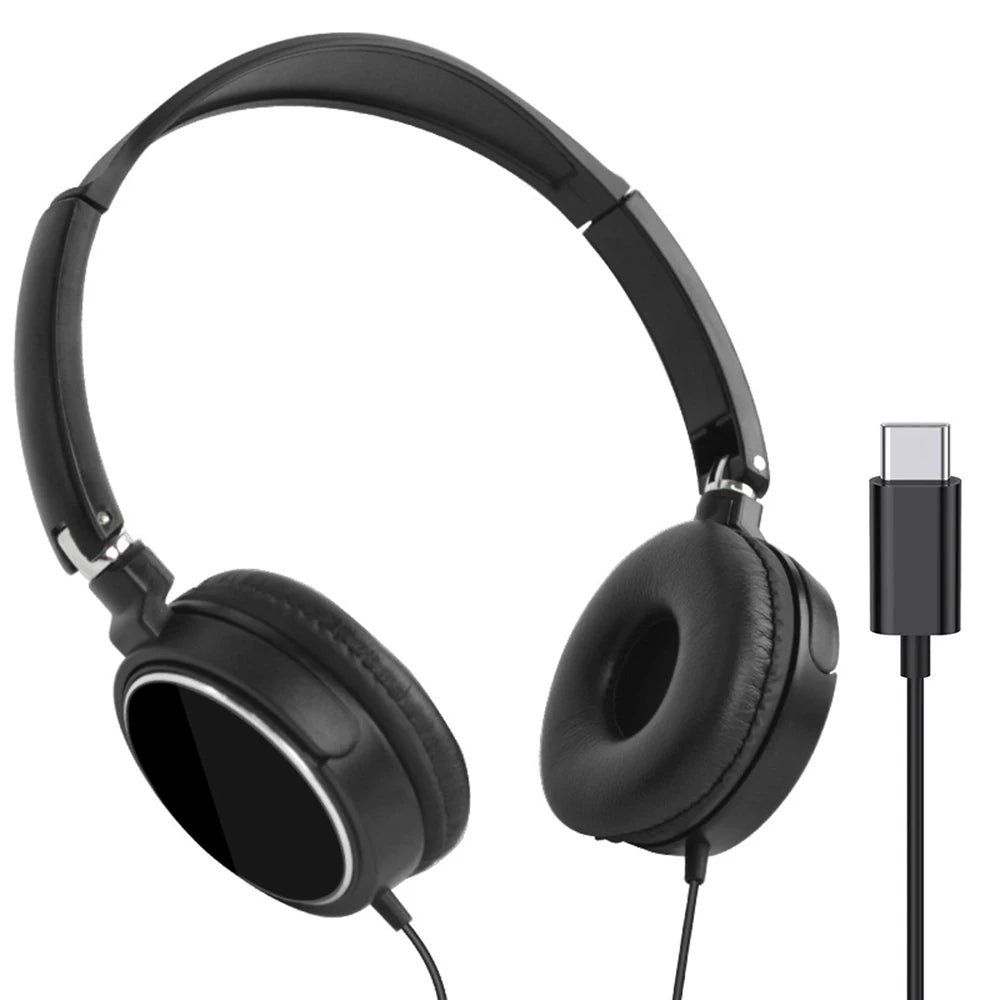 Wired 3.5mm/Type-C Headphones Noise Cancelling Business Over Ear Headset Flexible Adjustable Stereo Earphones for PC MP3 Mobile