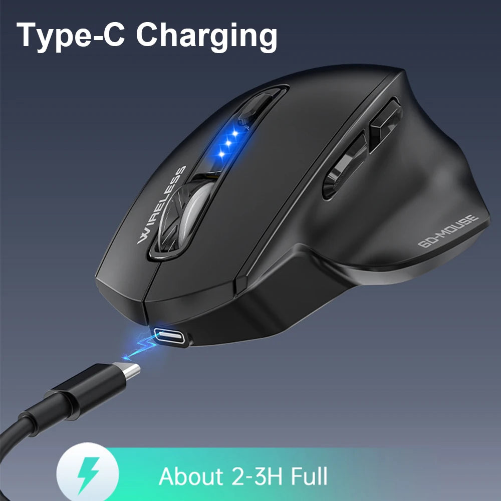 Wireless Mouse Rechargeable Bluetooth&2.4G Ergonomic Mice with Battery Display 6400DPI Game Mouse for PC Computer Laptop MacOS