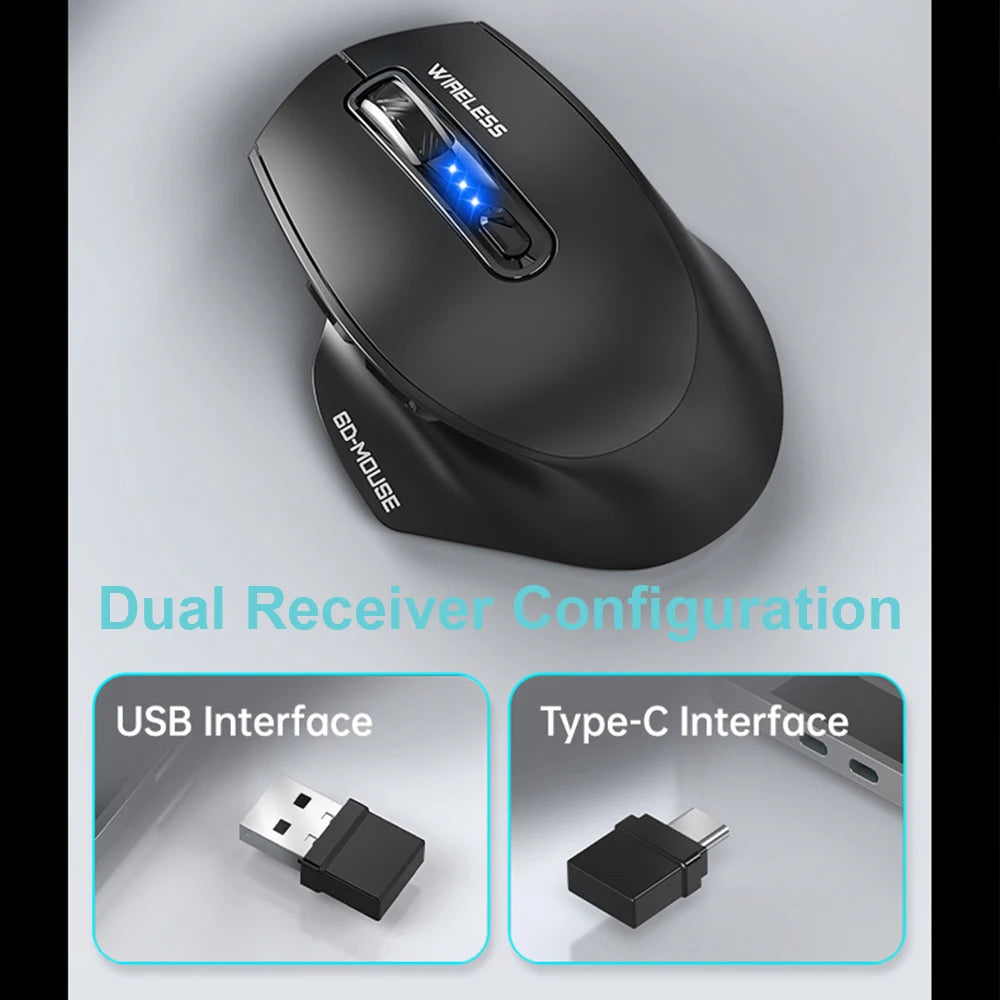 Wireless Mouse Rechargeable Bluetooth&2.4G Ergonomic Mice with Battery Display 6400DPI Game Mouse for PC Computer Laptop MacOS
