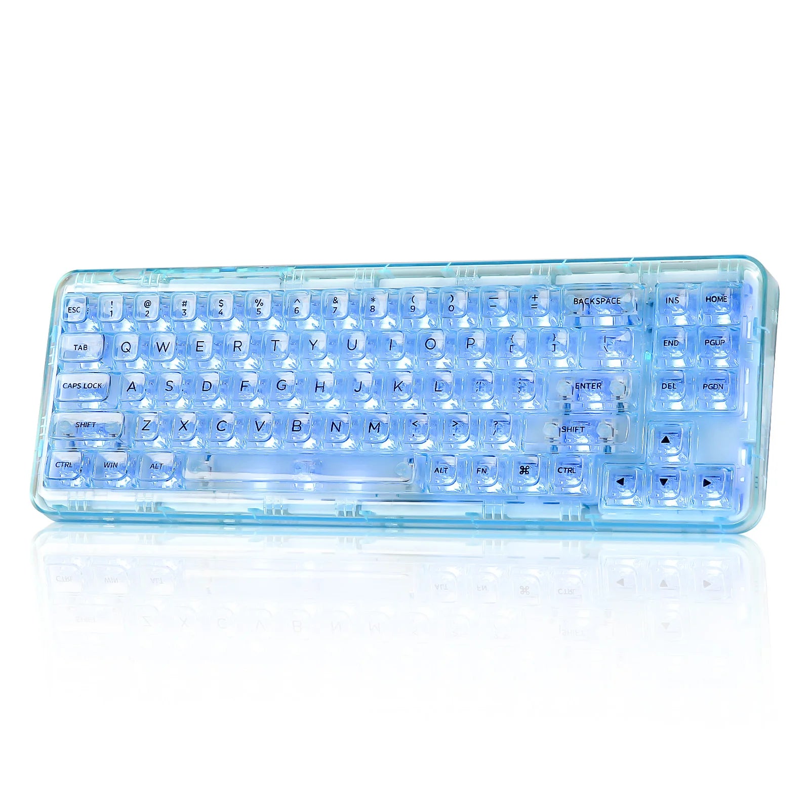YUNZII X71 White 68% Layout Wireless BT/2.4G/USB-C Gasket Hot-Swap Transparent RGB Mechanical Gaming Keyboard with Clear Keycaps