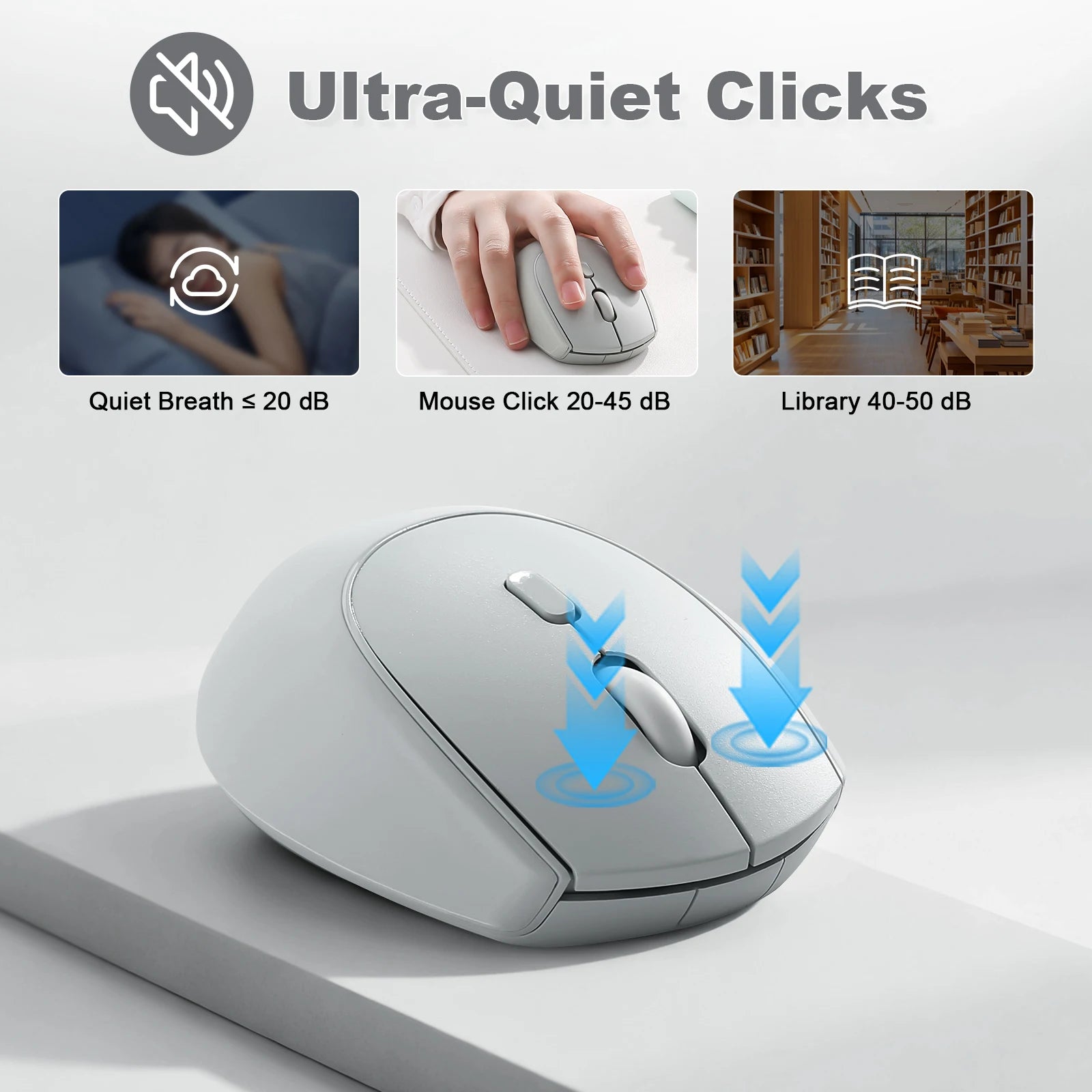 YUNZII C2 Silent Silicone Wireless Mouse, Cute Noiseless Computer Mice, Quiet Click, 3 Adjust DPI, Portable Ergonomic for Office