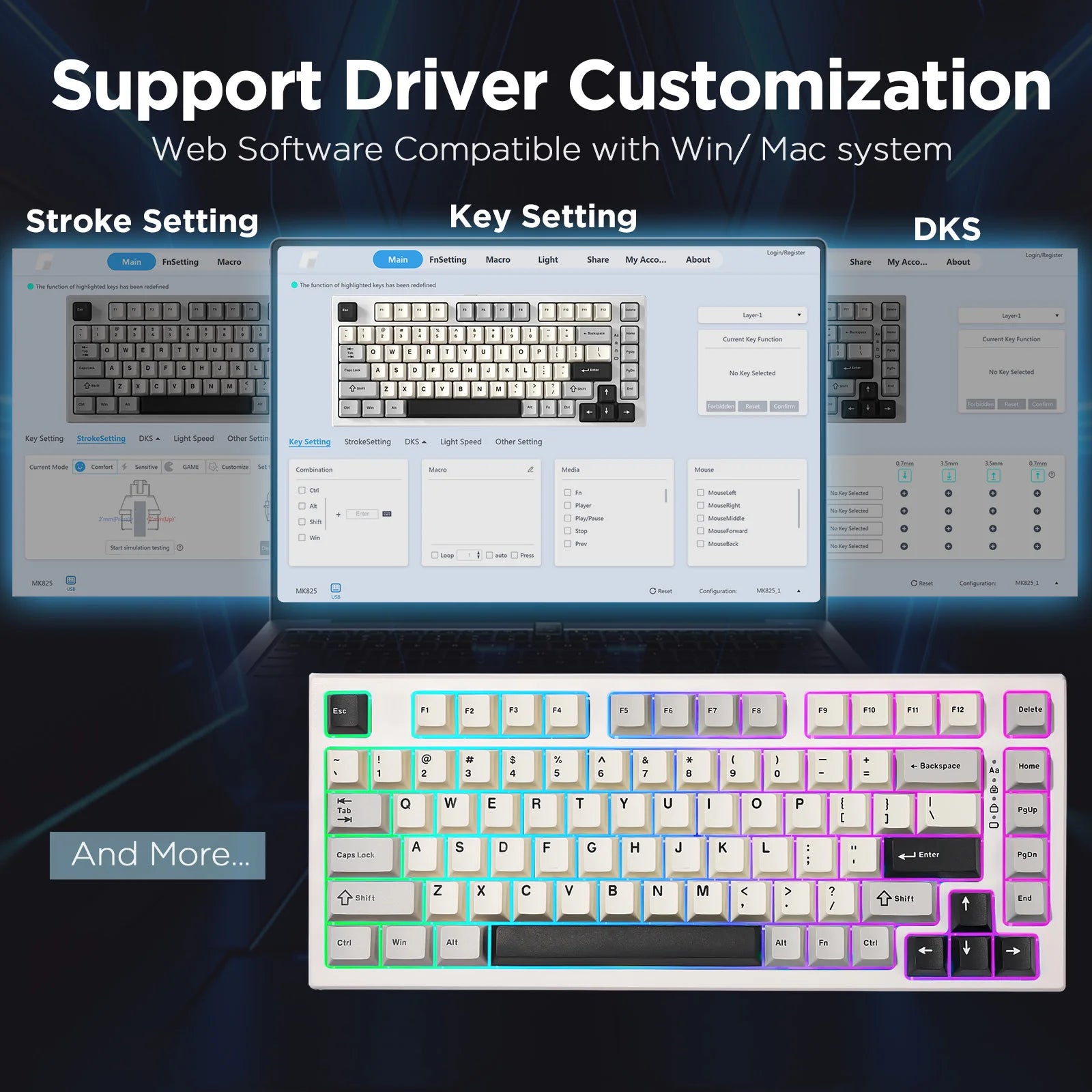 YUNZII RT80 White 8K Wireless Rapid Trigger Mechanical Gaming Keyboard, Hot-Swap Hall Effect 75% Custom Actuation Magnetic Keeb