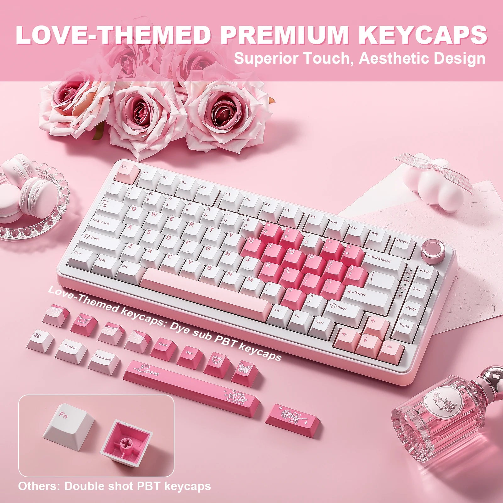 YUNZII B75 PRO White Heart Mechanical Gaming Keyboard, Gasket 75 Knob RGB Keyboard, Triple Mode Hot-Swap Custom Creamy Keyboard