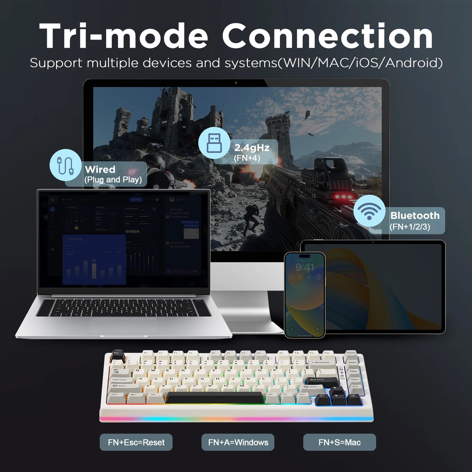 YUNZII RT80 White 8K Wireless Rapid Trigger Mechanical Gaming Keyboard, Hot-Swap Hall Effect 75% Custom Actuation Magnetic Keeb