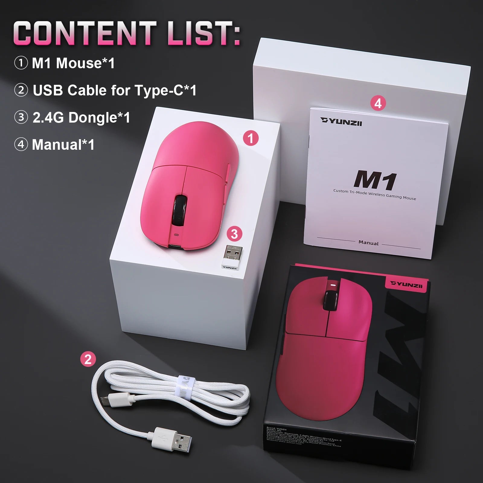 YUNZII M1 Wireless Gaming Mouse,Tri-Mode Lightweight Custom Mice,PAW3311 Sensor 10000DPI Rechargeable Wireless Mouse for Win&Mac