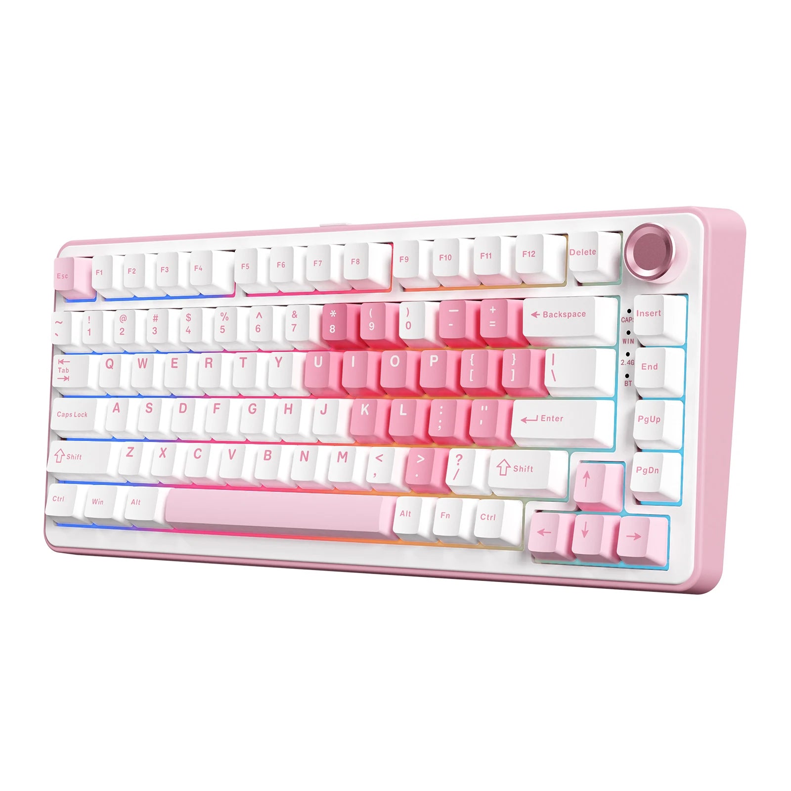 YUNZII B75 PRO White Heart Mechanical Gaming Keyboard, Gasket 75 Knob RGB Keyboard, Triple Mode Hot-Swap Custom Creamy Keyboard
