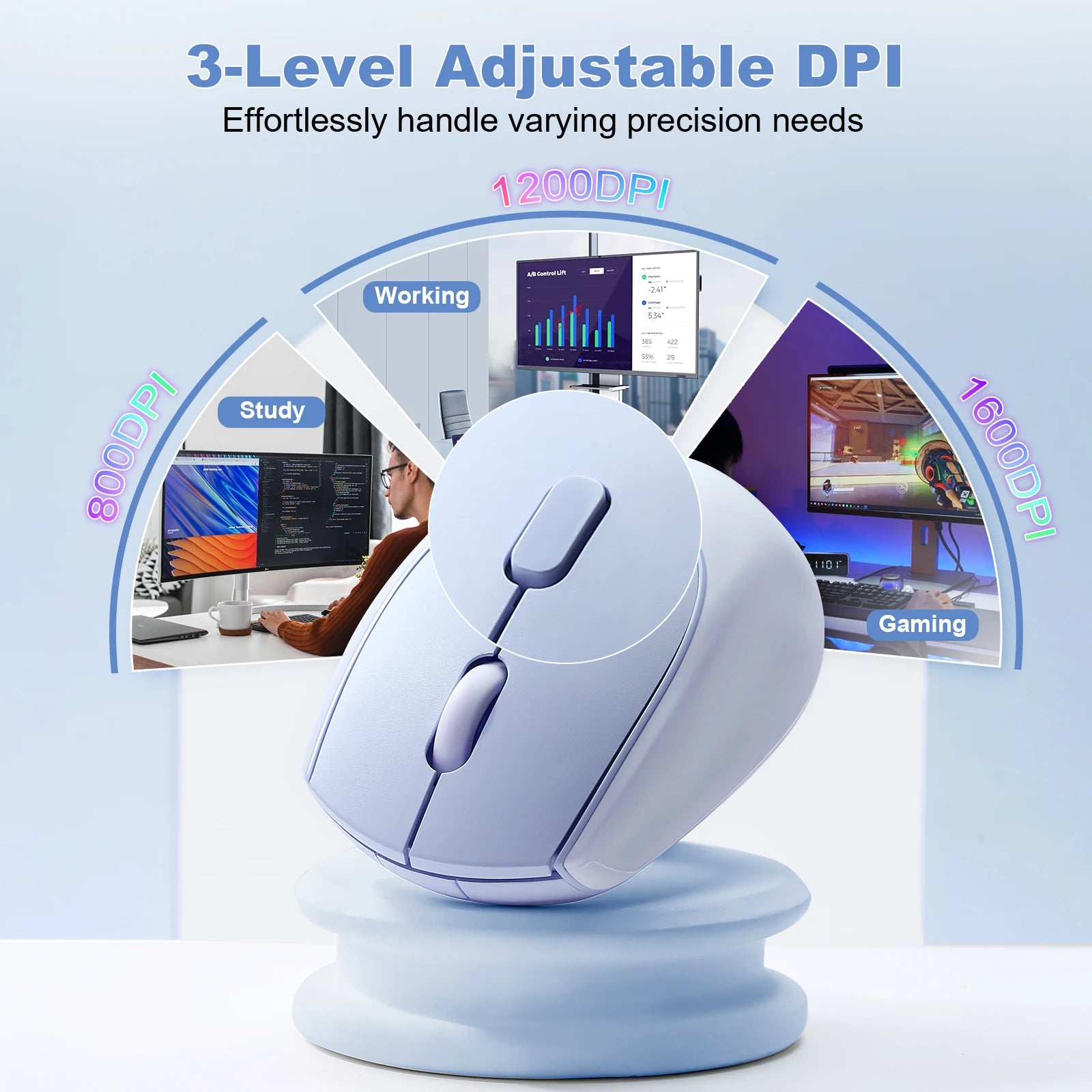 YUNZII C2 Silent Silicone Wireless Mouse, Cute Noiseless Computer Mice, Quiet Click, 3 Adjust DPI, Portable Ergonomic for Office