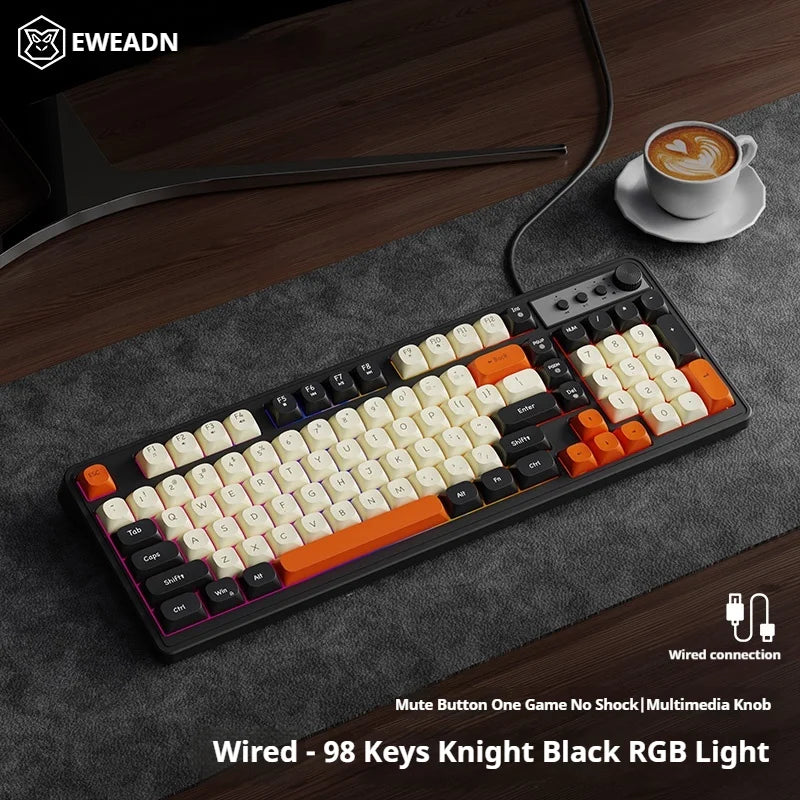 EWEADN G98 Gaming Office Keyboard, film with rainbow Backlit USB Wired Computer External Quiet, Digital area,Digh appearance