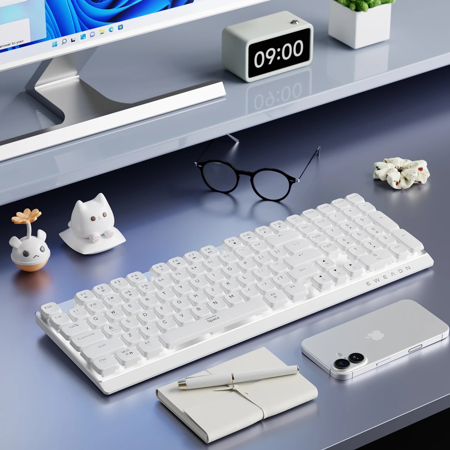 EWEADN Wireless Low-Profile Mechanical Gaming Keyboard, Slim Ergonomic Aluminum Top Design with Fast Switches for eSports, Offic