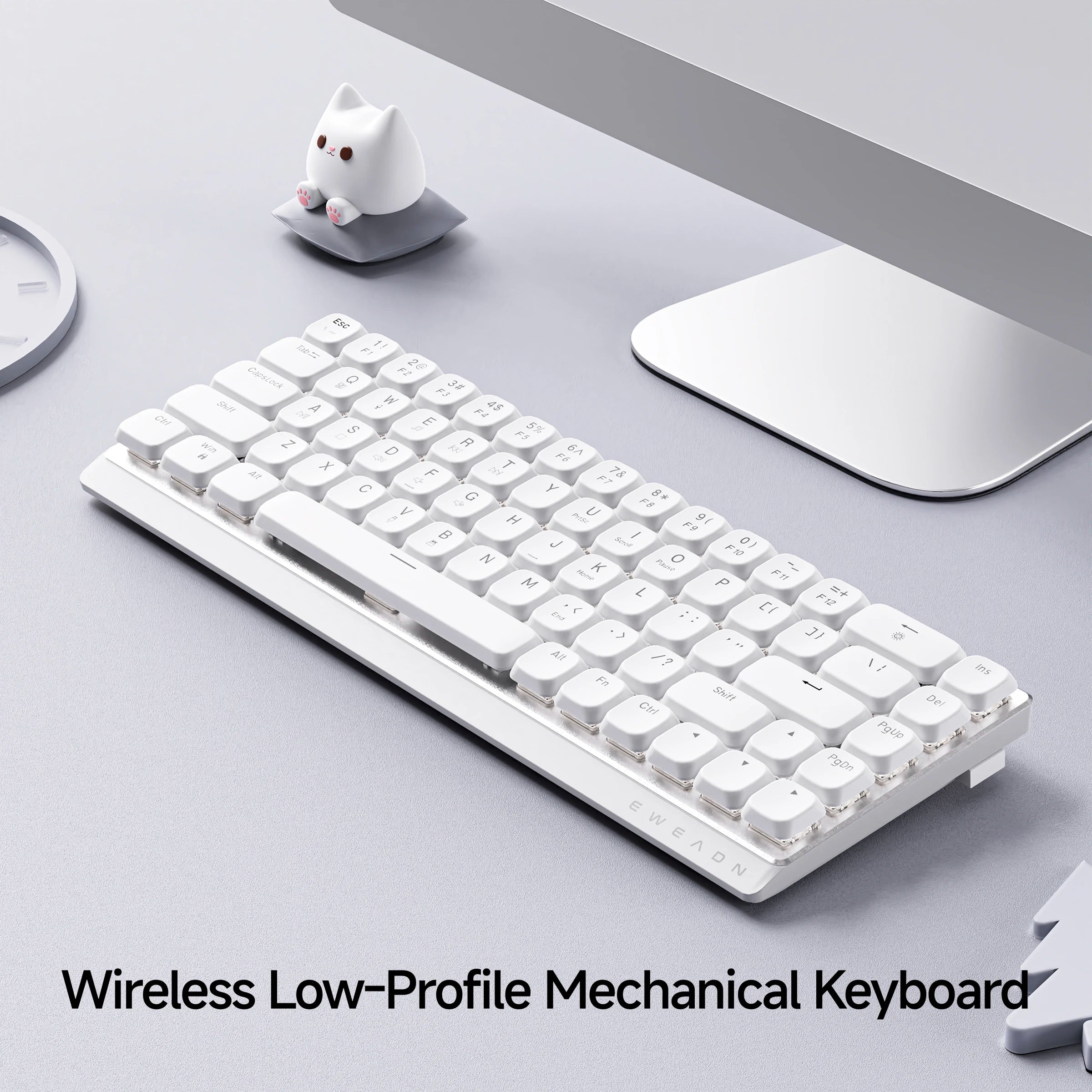 EWEADN Tri-Mode Ergonomic Wireless Gaming Keyboard,BT/2.4G/Wired,Low Profile Switch,Screen Display,Silent,Knob, for PC/Laptop