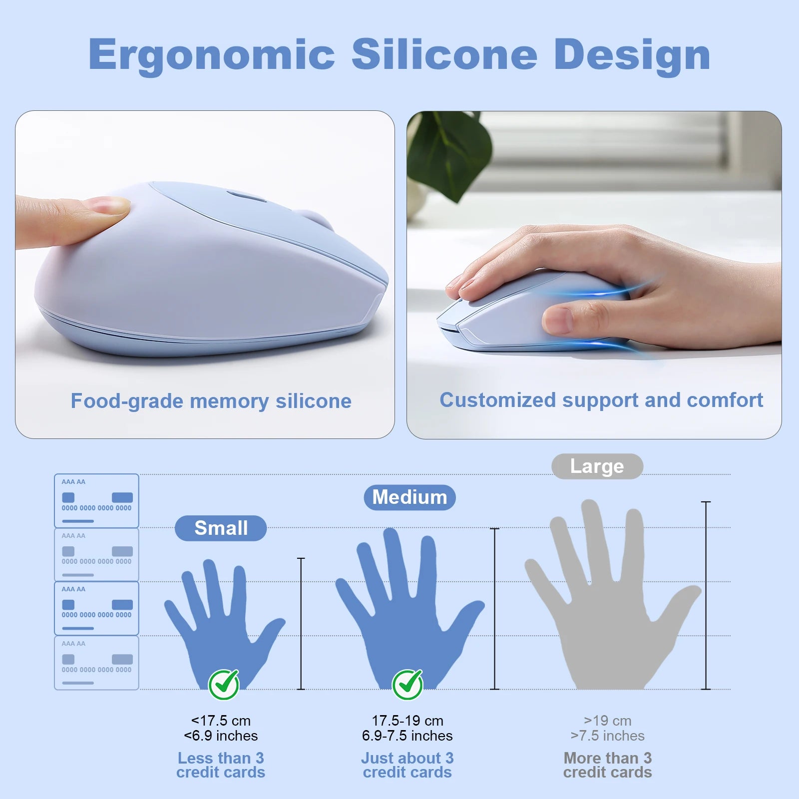 YUNZII C2 Silent Silicone Wireless Mouse, Cute Noiseless Computer Mice, Quiet Click, 3 Adjust DPI, Portable Ergonomic for Office