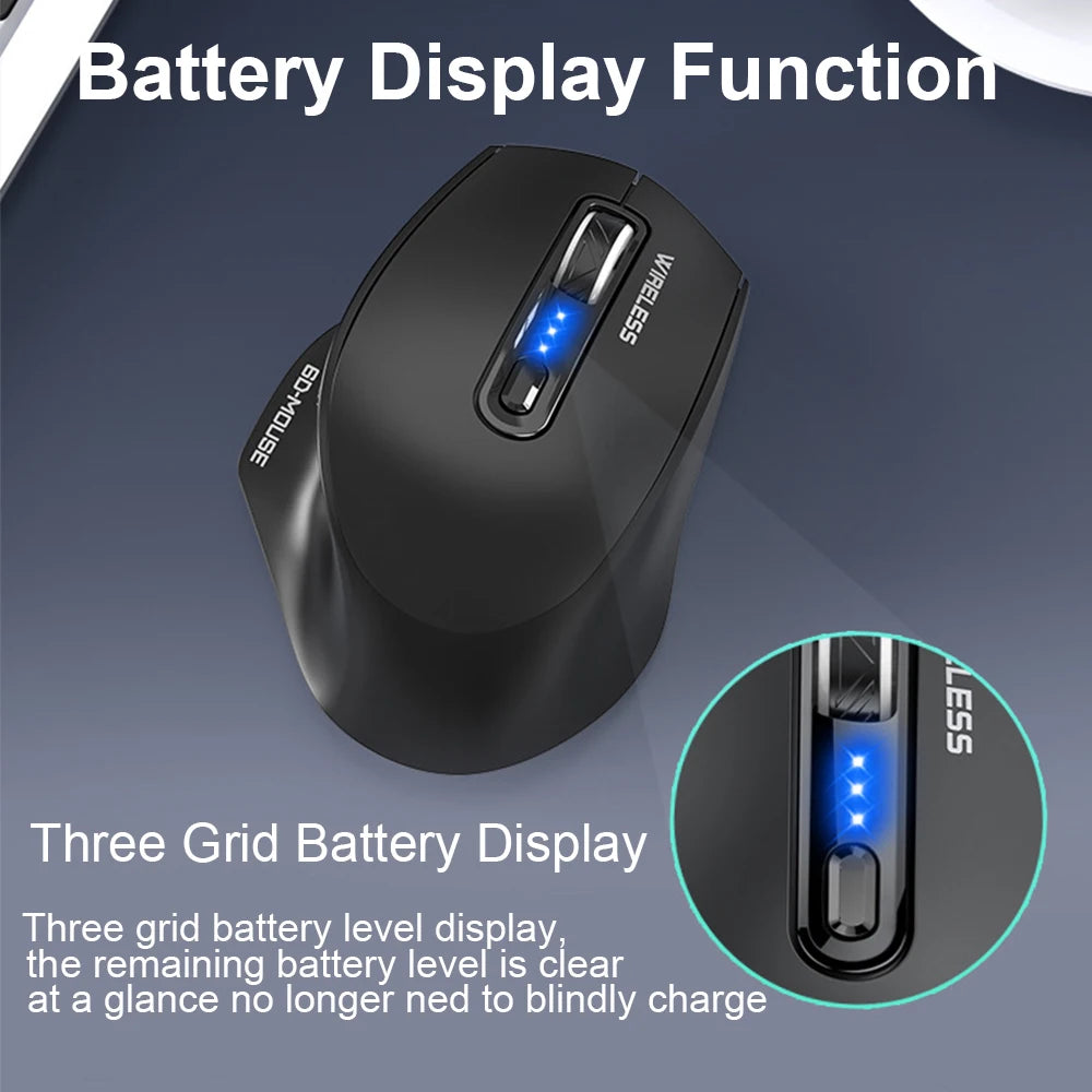Wireless Mouse Rechargeable Bluetooth&2.4G Ergonomic Mice with Battery Display 6400DPI Game Mouse for PC Computer Laptop MacOS