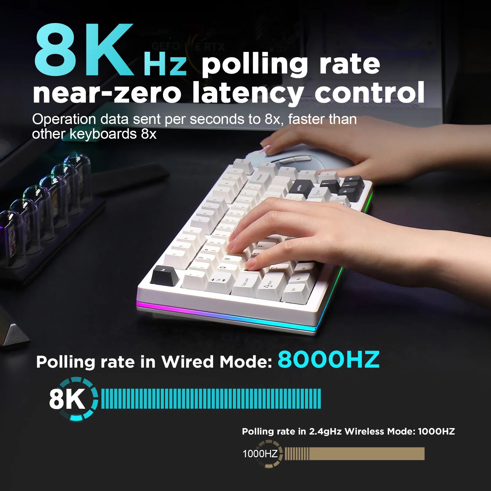 YUNZII RT80 White 8K Wireless Rapid Trigger Mechanical Gaming Keyboard, Hot-Swap Hall Effect 75% Custom Actuation Magnetic Keeb